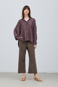 Satin Square Slit Shirt Aubergine