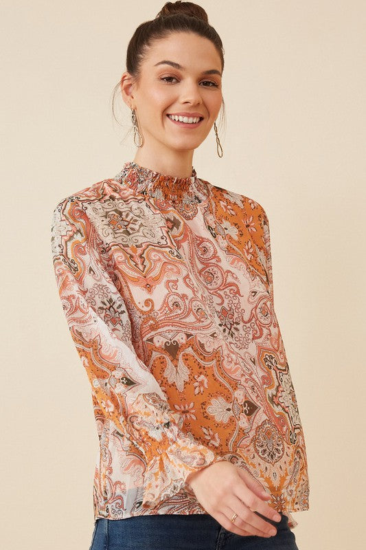 Paisley Print Smock Top