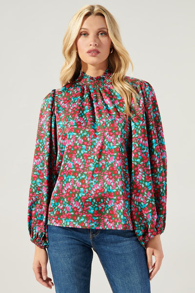 Smock Neck Satin Top Multi