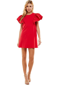 Knit Ruffle Sleeve Dress Red