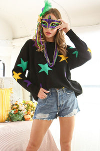 Mardi Gras Star Sweater Black