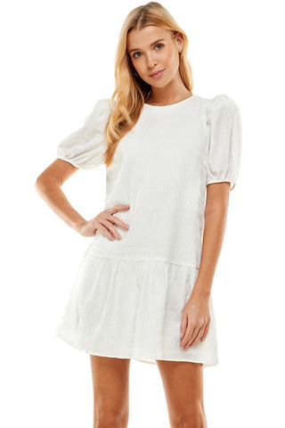 Puff Sleeve Textured Dress White