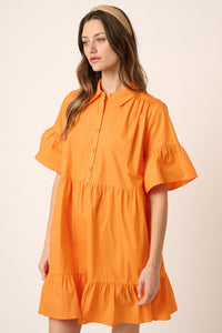 Ruffle Sleeved Babydoll Dress Orange