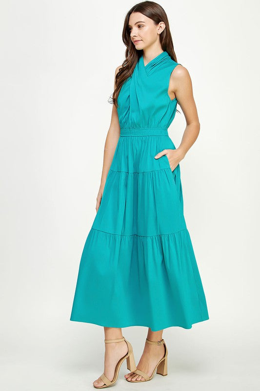 Cross Neck Midi Turquoise