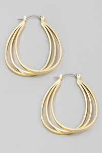 Layered Oval Pincatch Hoop Gold