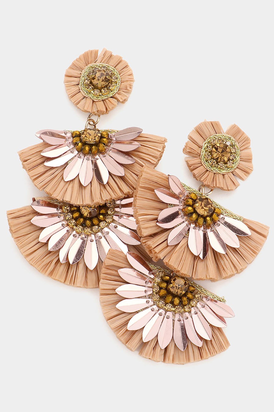 Sone Embellished Half Round Raffia Earrings G-Copper