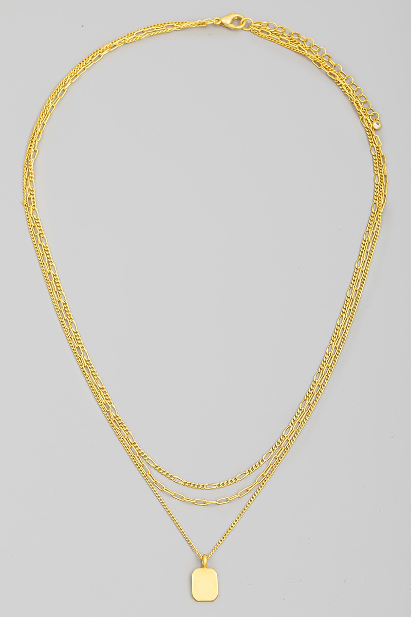 Layered Chain Link Rectangle Pendant