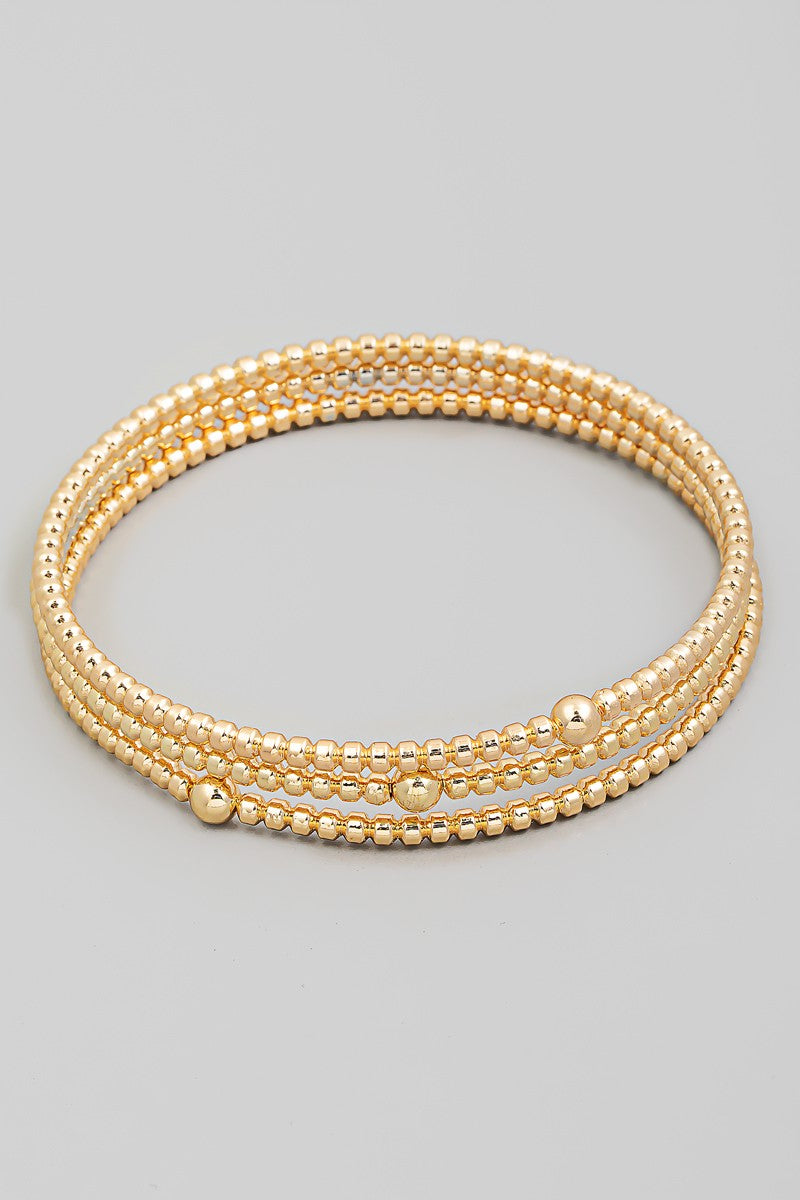 Metallic Beaded Bangle Set Gold