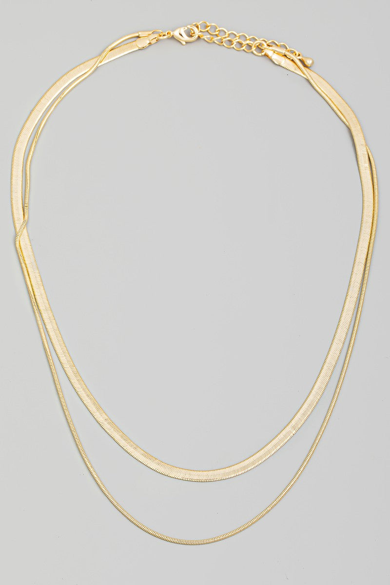 Layered Herringbone and Chain Necklace