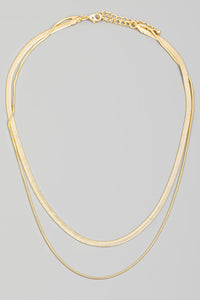 Layered Herringbone and Chain Necklace