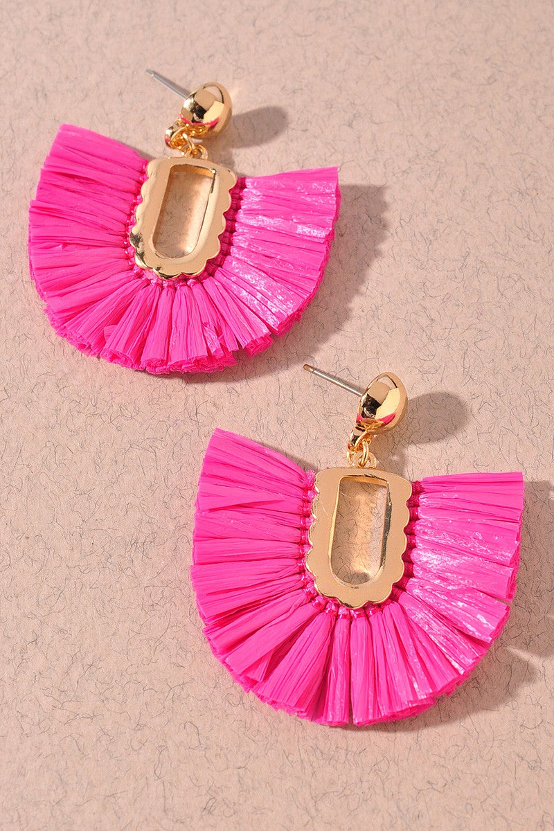 Raffia Dangle Earrings Fuchsia