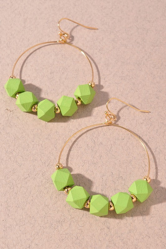 Cube Beaded Round Dangle Earrings Light Green