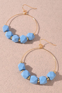 Cube Beaded Round Dangle Earrings Blue