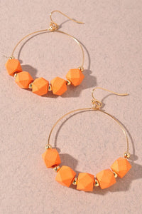 Cube Beaded Round Dangle Earrings Light Orange