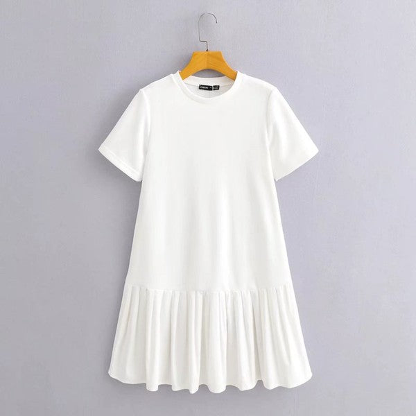 Pleated Pullover Dress White