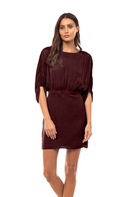 Bat Sleeve Satin Mini Sangria