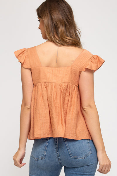Ruffled Sleeve Button Down Tank Apricot