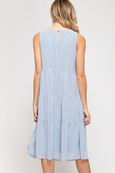 Tiered Sleeveless Midi Dress Light Blue