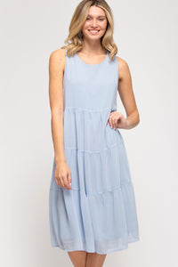 Tiered Sleeveless Midi Dress Light Blue