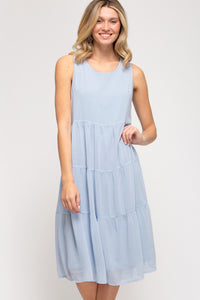 Tiered Sleeveless Midi Dress Light Blue