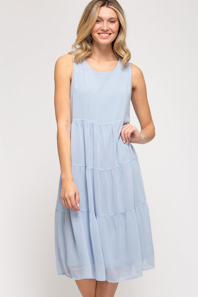 Tiered Sleeveless Midi Dress Light Blue