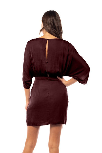 Bat Sleeve Satin Mini Sangria