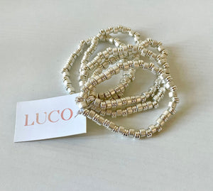 Beaded Bracelet Set Silver