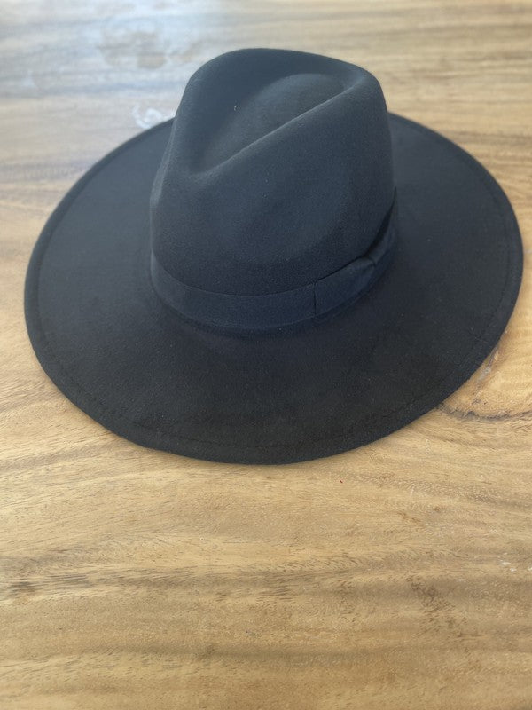Flat Brim Fedora Hat Black