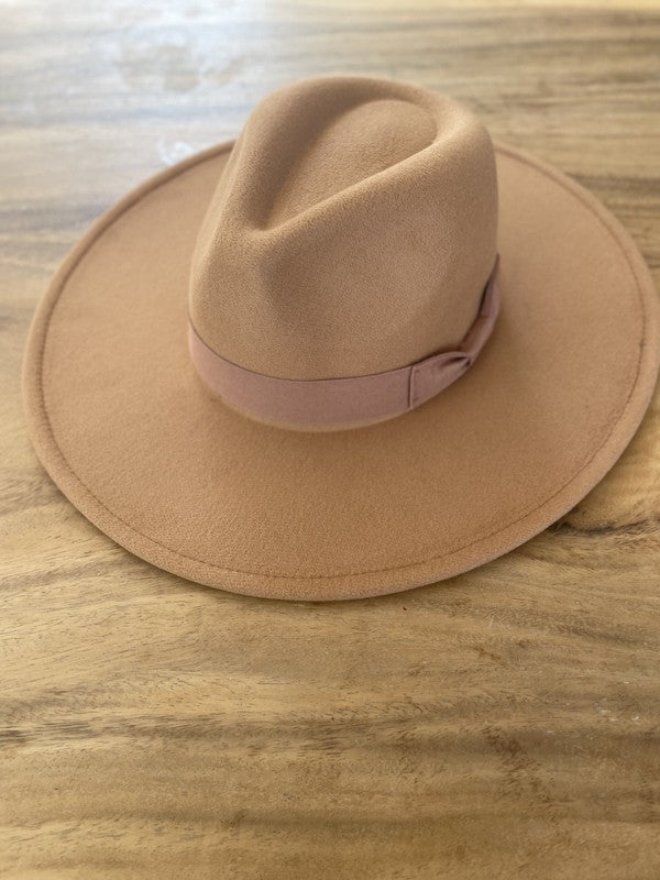 Flat Brim Fedora Hat Taupe