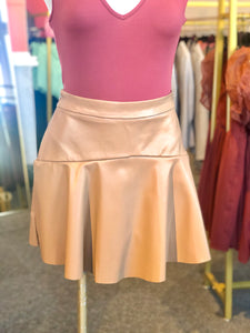 Faux Leather Pleated Skirt Camel
