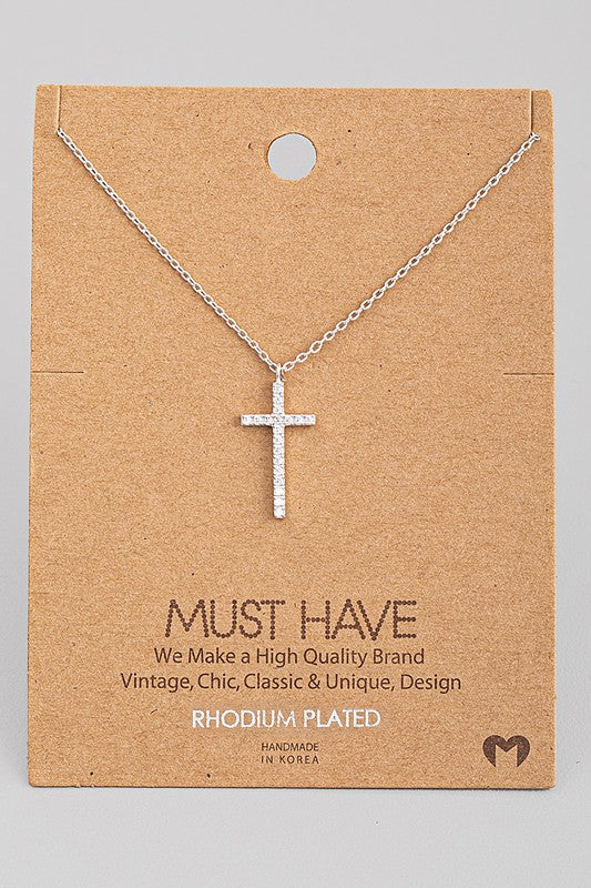 Diamond Cross Necklace Silver