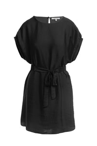 Elastic Cuff Satin Dress Black