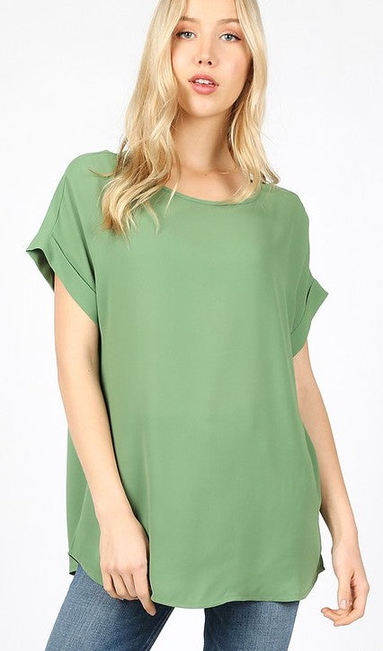 Woven Boat Neck Top Light Olive