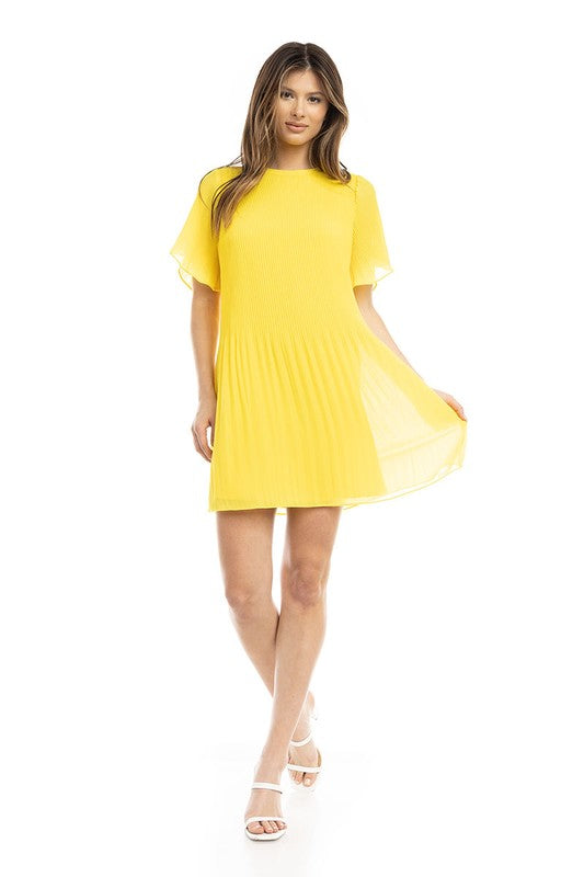 Pleated Mini Dress Lemon Crush
