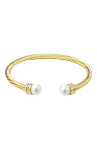 Gold Cable Cuff with Pearl