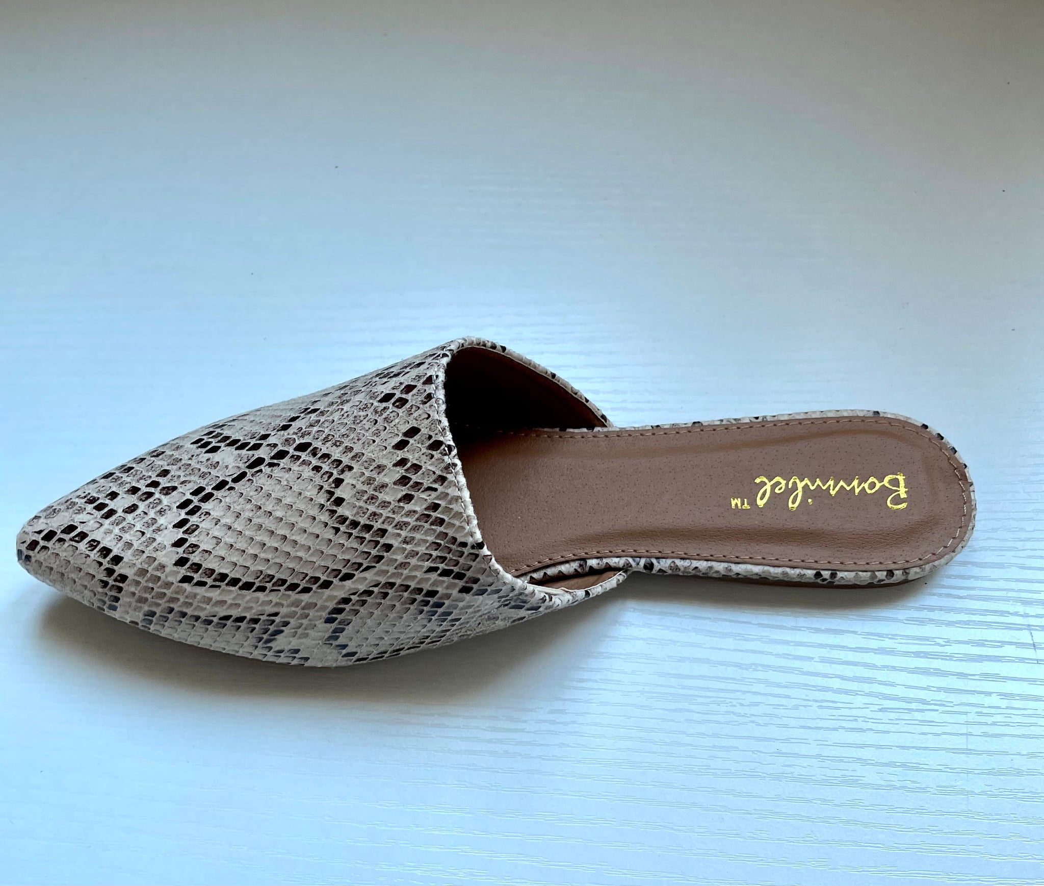 Beige Snake Mule Shoes