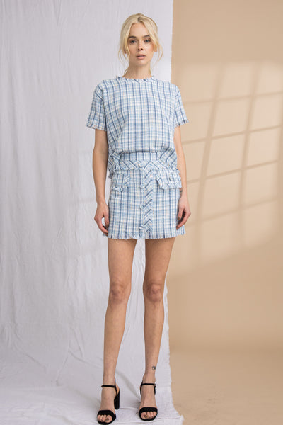 Tweed Crop Top Light Blue