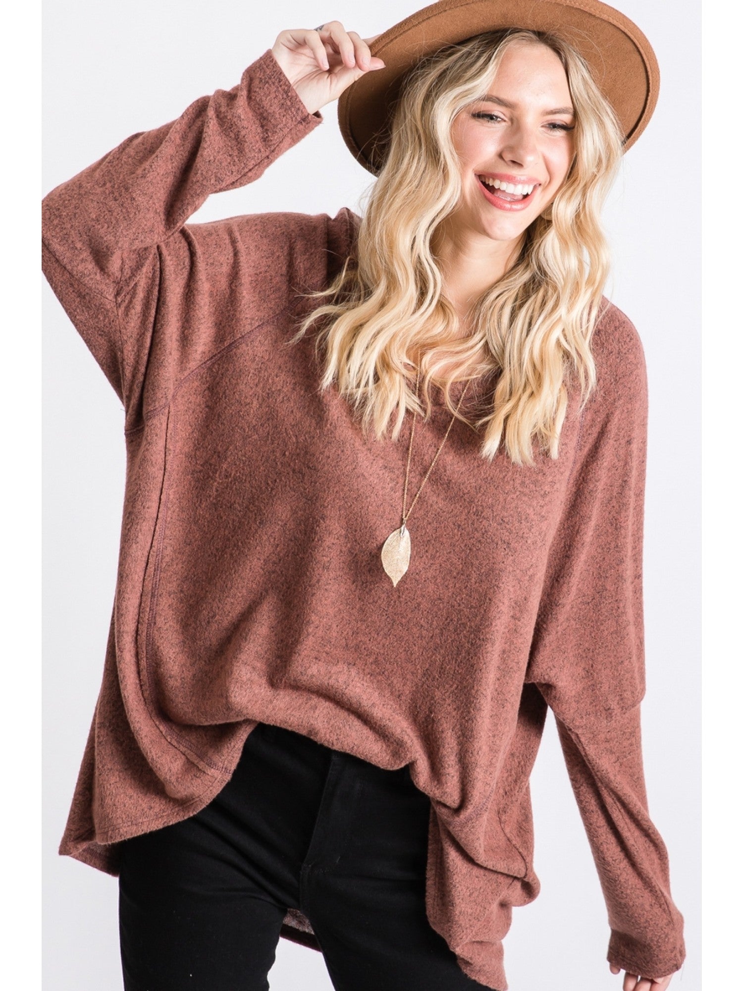 Soft Long Sleeve Tapered Top Brick