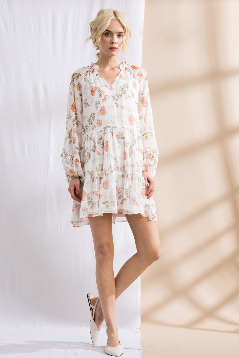 Swing Tiered Dress White Floral