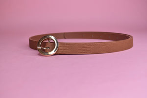 Small Circle Buckle Textured Belt Cognac