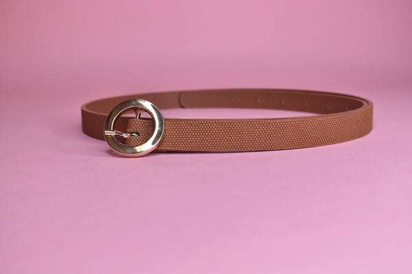 Small Circle Buckle Textured Belt Cognac