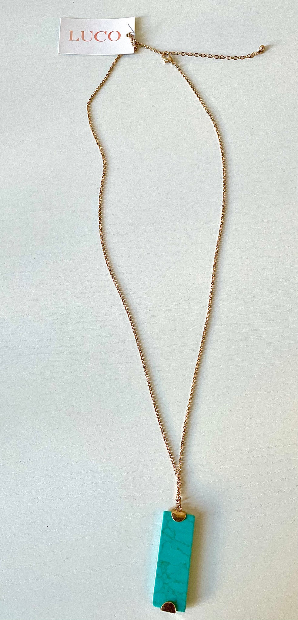 Rectangular Stone Long Chain Turquoise