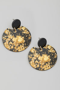 Gold Flakes Circle Disc Earrings BKGD