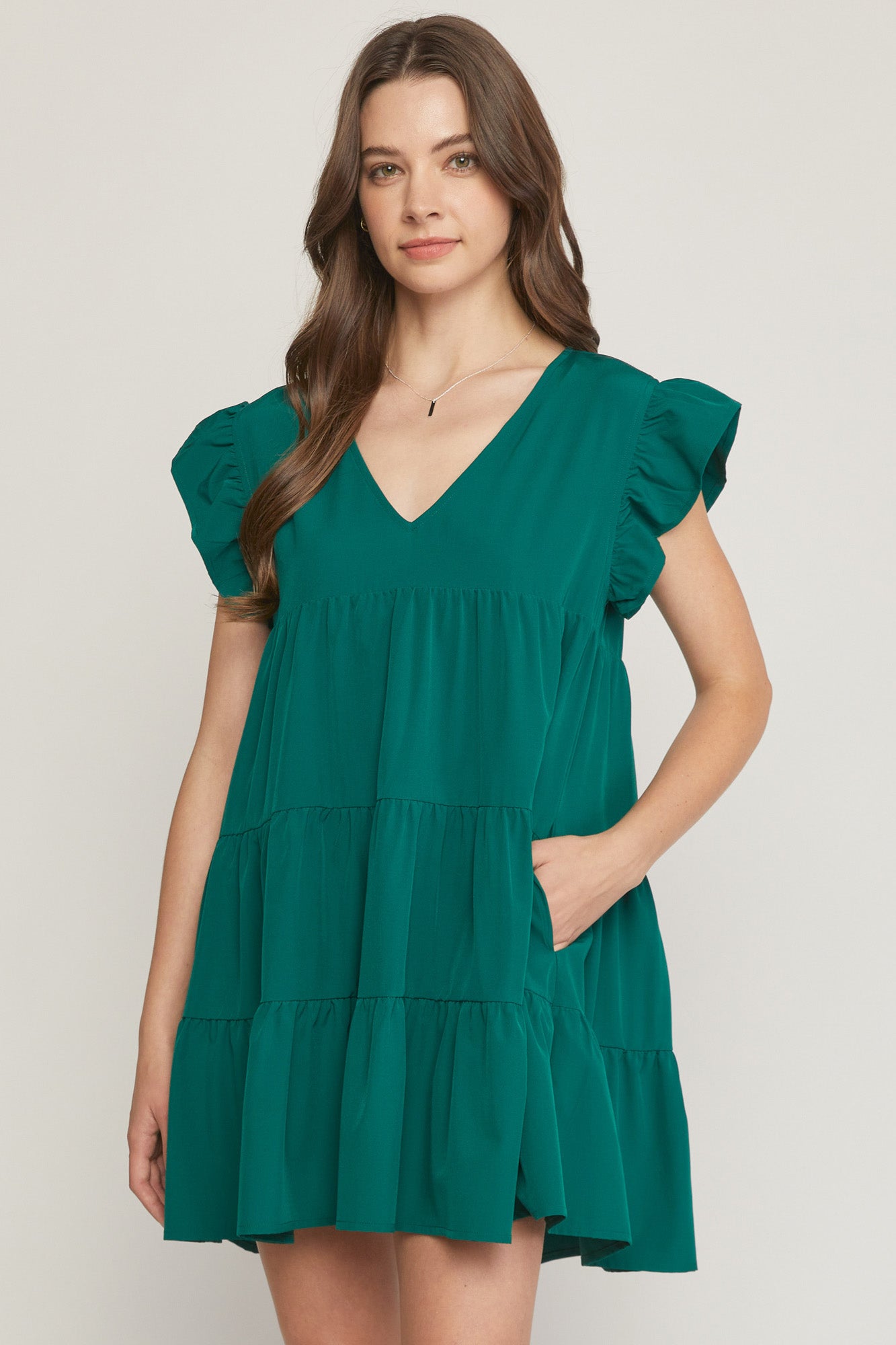 Solid Tiered Dress H Green