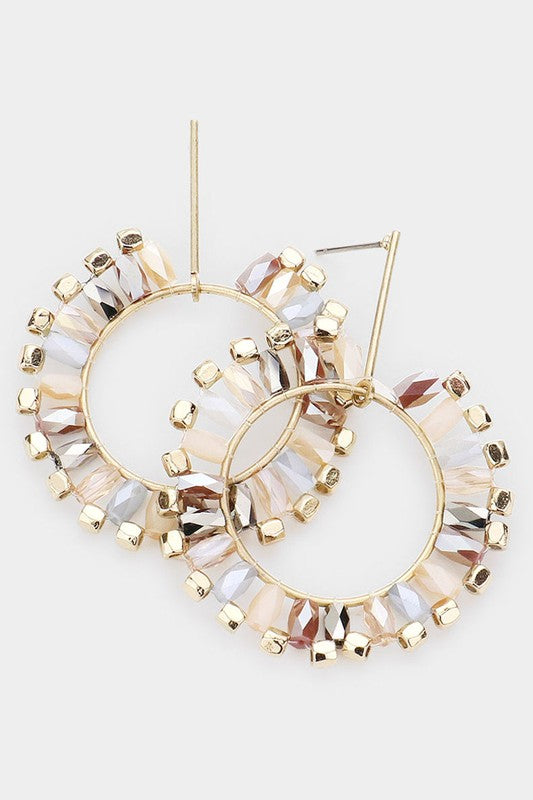 Bead Trimmed Circle Dangle Earrings Multi