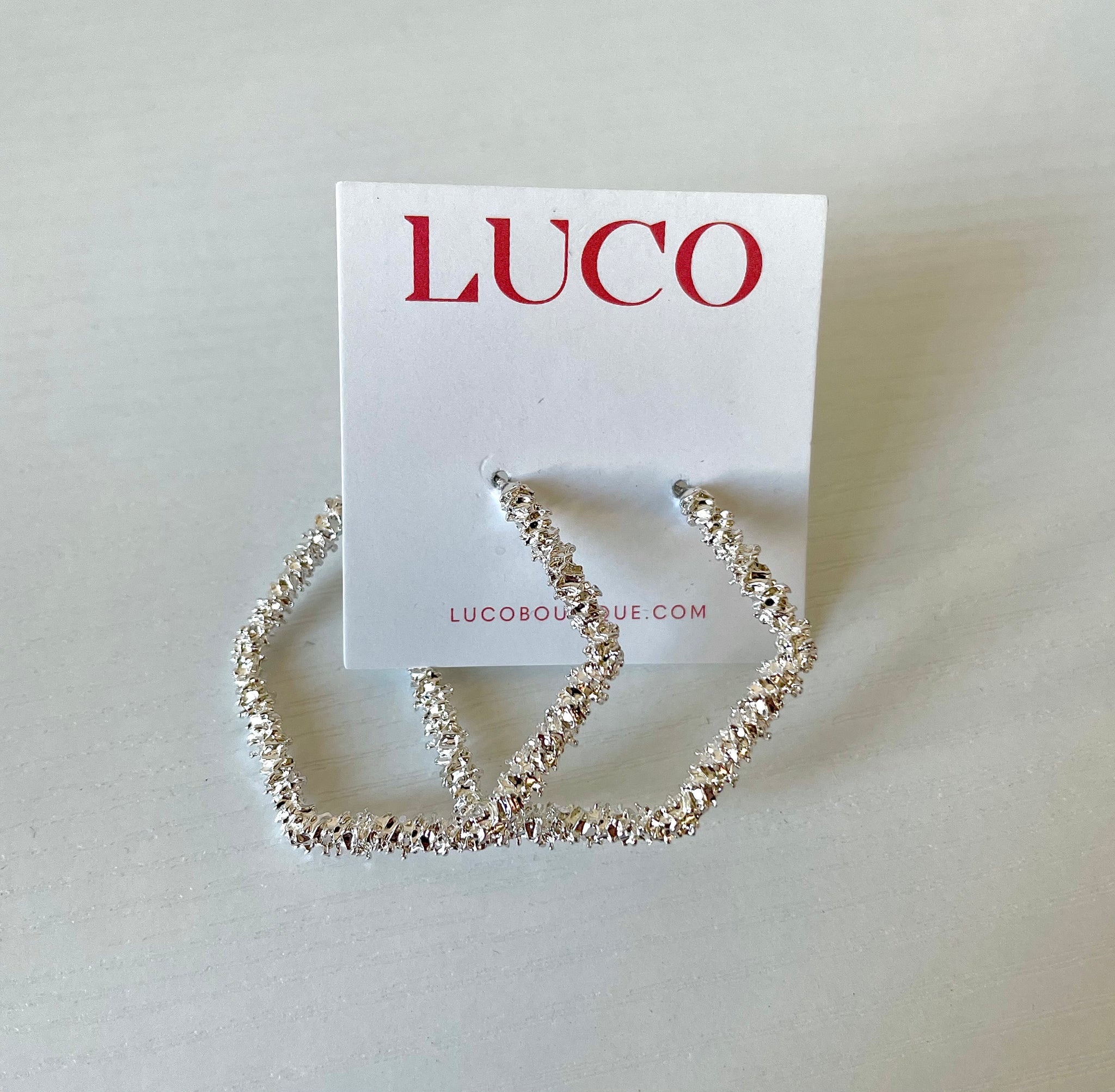 Textured Large Pentagon Hoops Silver