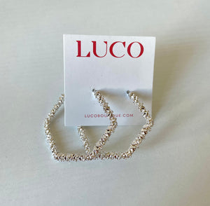 Textured Large Pentagon Hoops Silver
