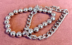 Ball & Chain 2 Bracelet Set Silver