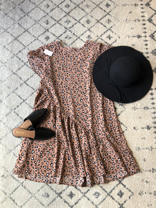 Short Sleeve Asymmetrical Dress Leopard Latte