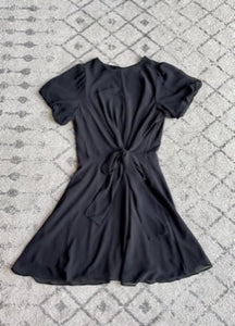 Bubble Sleeve Tied Flare Mini Dress Black
